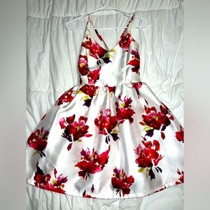 White and red themed floral dress